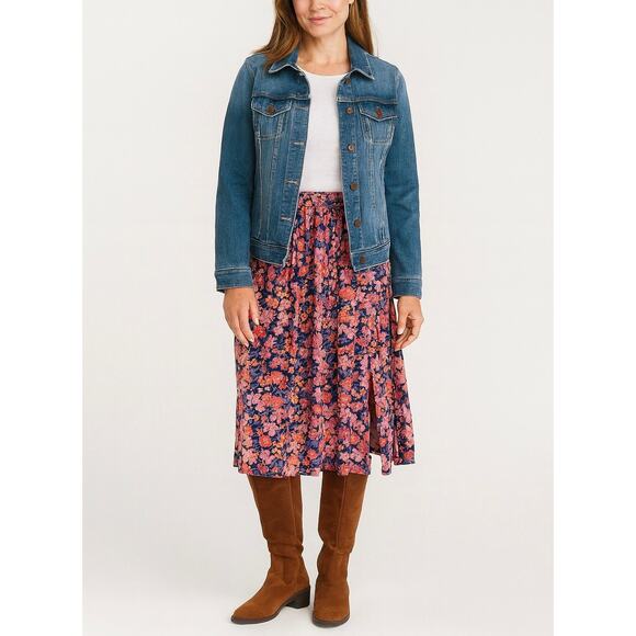 Draper James Midi Floral Elastic Waist Skirt Flowy Swingy size Large - Picture 1 of 7